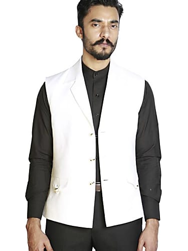 black shirt white waistcoat