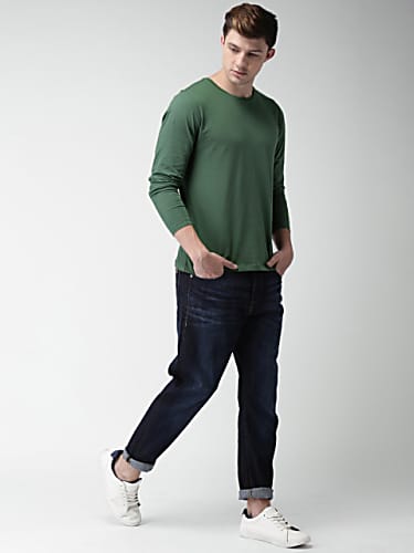 black jeans olive green shirt