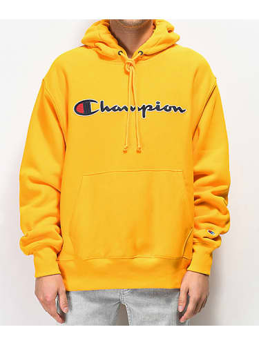 yellow champion hoodie outfit