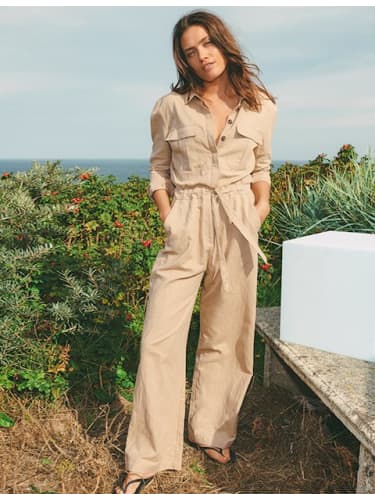 beige jumpsuit outfit