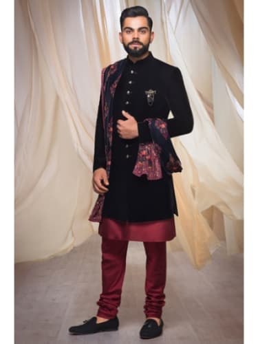 Virat kohli in black sherwani top