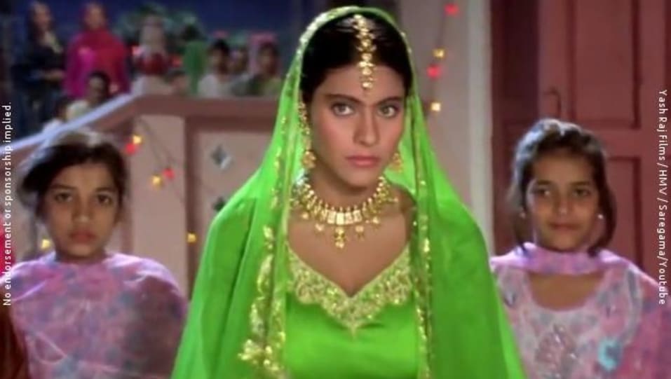 Kajol In Green Lehengacholi Outfit Celebrity Clothing Charmboard It had shahrukh khan and kajol in the title roles. lehengacholi