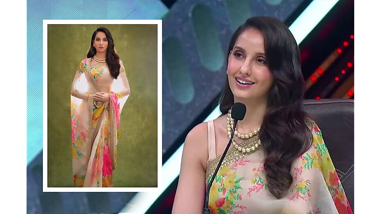 Can T Get Over Our Eyes Off Nora Fatehi Stampa digitale floreale saree taglia: can t get over our eyes off nora fatehi