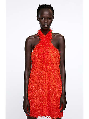 zara orange fringe dress