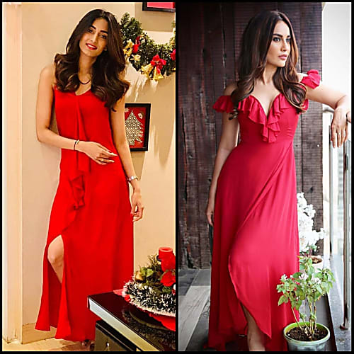War Of The Red Dress Who Wore It Better Erica Or Surbhi Jyoti A wide variety of karishma kapoor options are available to you ··· we bring forth traditional indian culture in the form of these anarkali suits at great prices in the market. war of the red dress who wore it